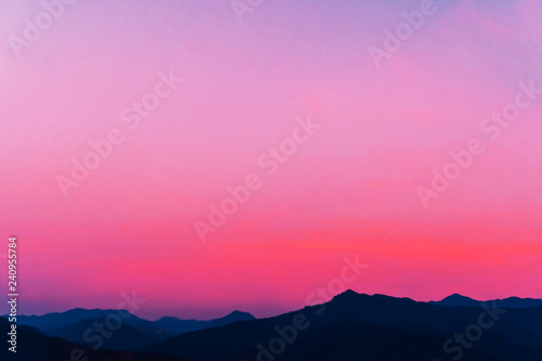 Canvas Print Mountain scenery view landscape with twilight sky beautiful magenta color tone theme sunset and sunrise background