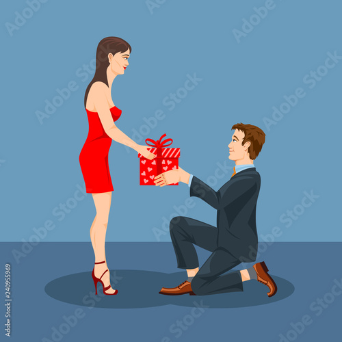 A man gives a gift to his beloved woman.