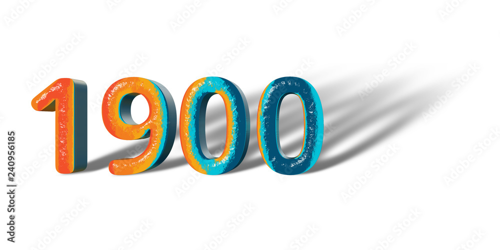 3D Number Year 1900 joyful hopeful colors and white background 3D Number Year 1900 joyful hopeful colors and white background