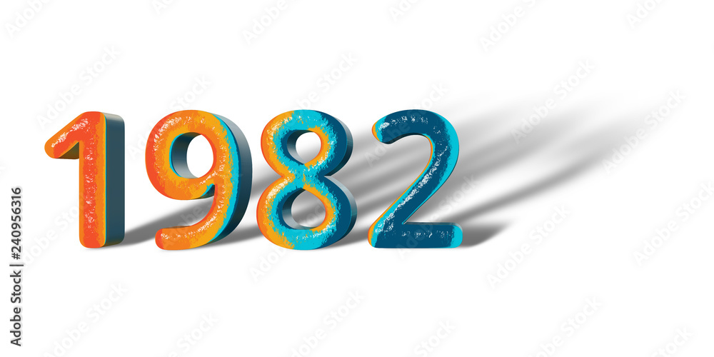 3D Number Year 1982 joyful hopeful colors and white background 3D Number Year 1982 joyful hopeful colors and white background