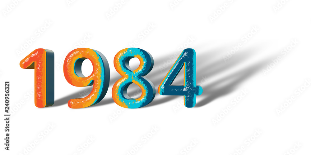 3D Number Year 1984 joyful hopeful colors and white background 3D Number Year 1984 joyful hopeful colors and white background