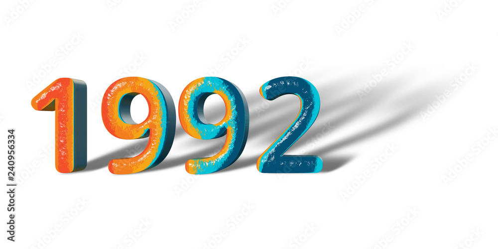 3D Number Year 1992 joyful hopeful colors and white background 3D Number Year 1992 joyful hopeful colors and white background