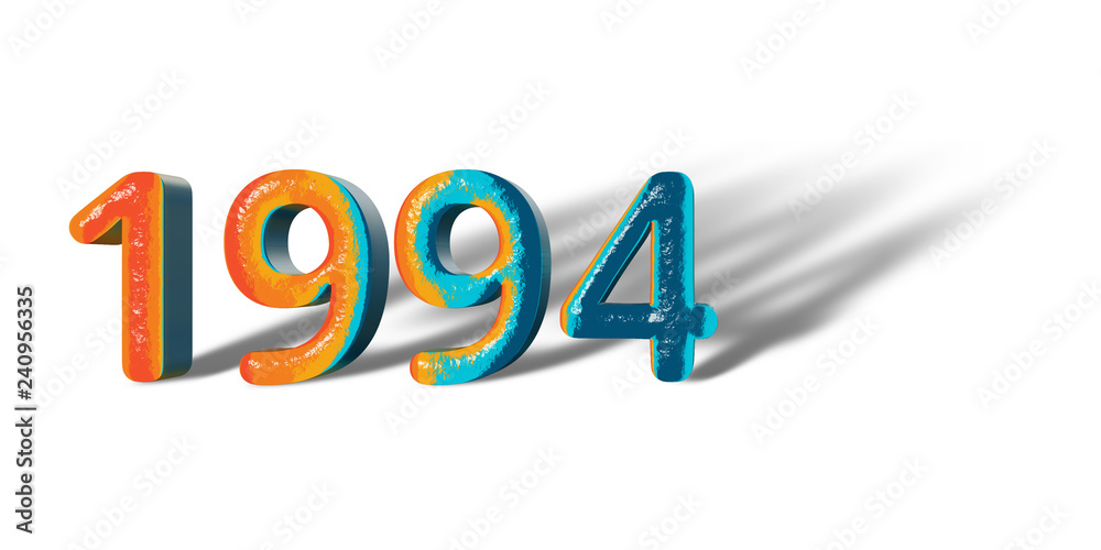 3D Number Year 1994 joyful hopeful colors and white background 3D Number Year 1994 joyful hopeful colors and white background