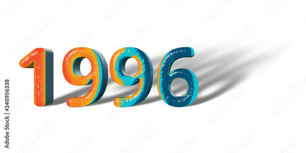 3D Number Year 1996 joyful hopeful colors and white background 3D Number Year 1996 joyful hopeful colors and white background