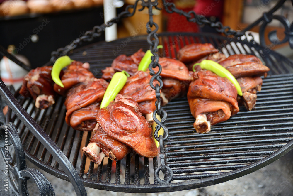 grilled pork knee with paprika, hungary grilled pork knee with paprika, hungary