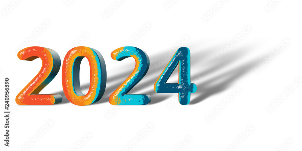 3D Number Year 2024 joyful hopeful colors and white background 3D Number Year 2024 joyful hopeful colors and white background