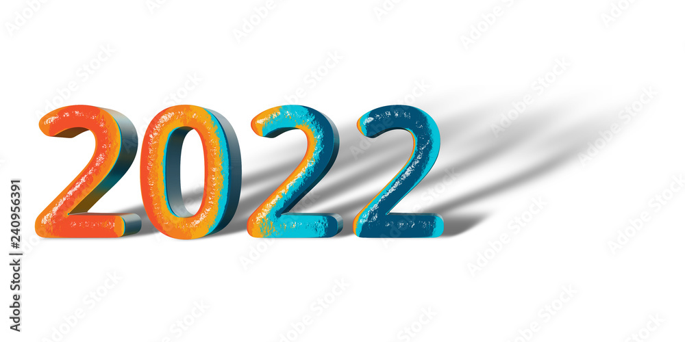 3D Number Year 2022 joyful hopeful colors and white background 3D Number Year 2022 joyful hopeful colors and white background