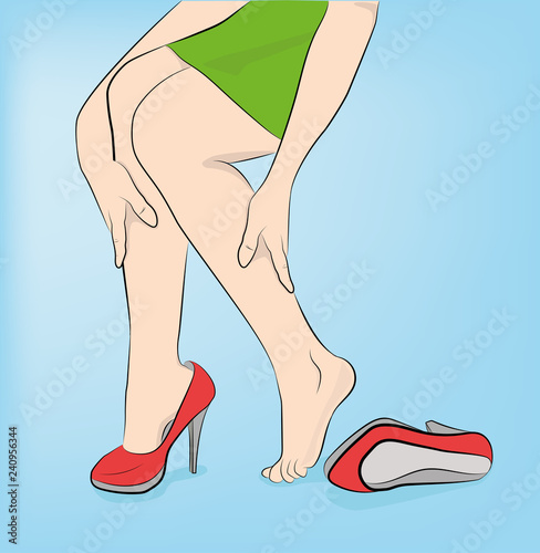 woman in high heels. leg fatigue. vector illustration.