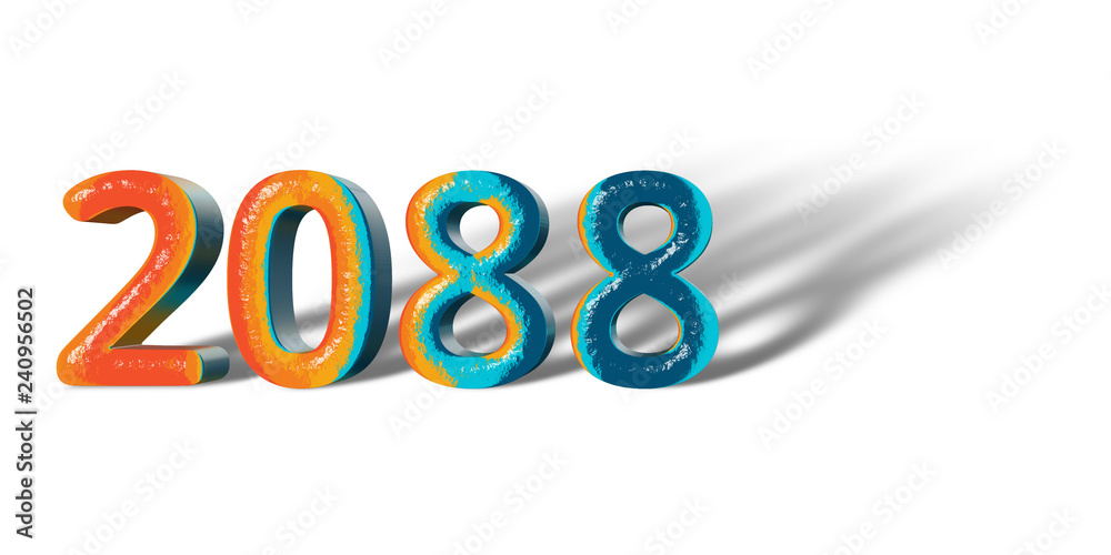 3D Number Year 2088 joyful hopeful colors and white background 3D Number Year 2088 joyful hopeful colors and white background