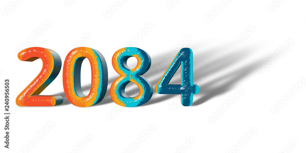3D Number Year 2084 joyful hopeful colors and white background 3D Number Year 2084 joyful hopeful colors and white background