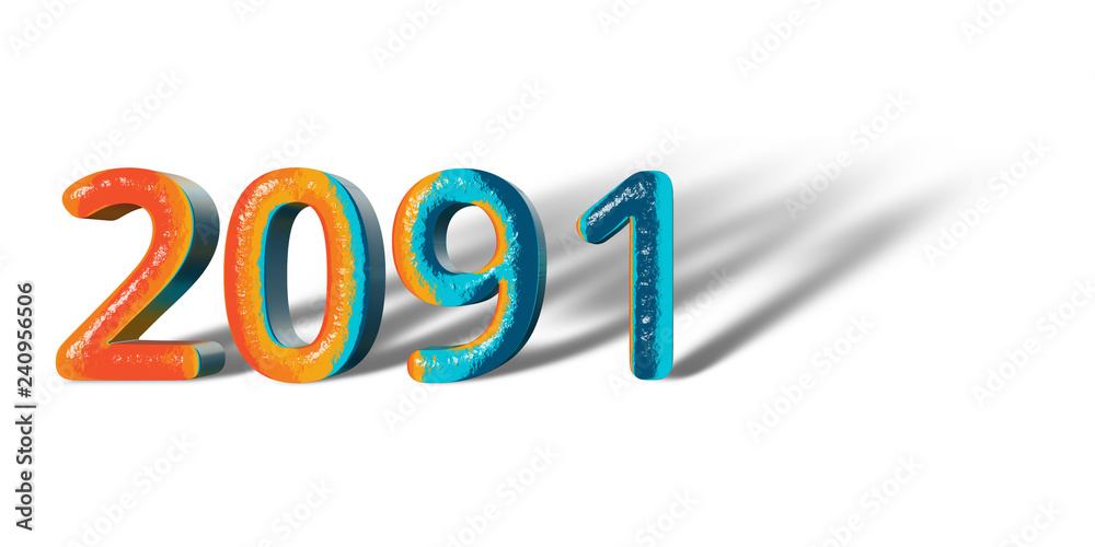 3D Number Year 2091 joyful hopeful colors and white background 3D Number Year 2091 joyful hopeful colors and white background