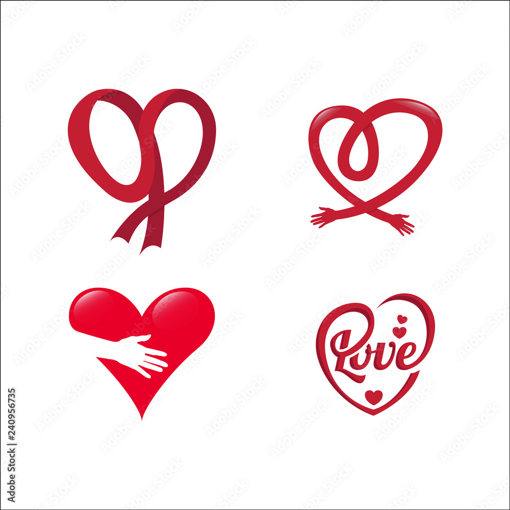 Set of Heart on valentines day in love vector lovely red sign on hearted celebration and greeting card
