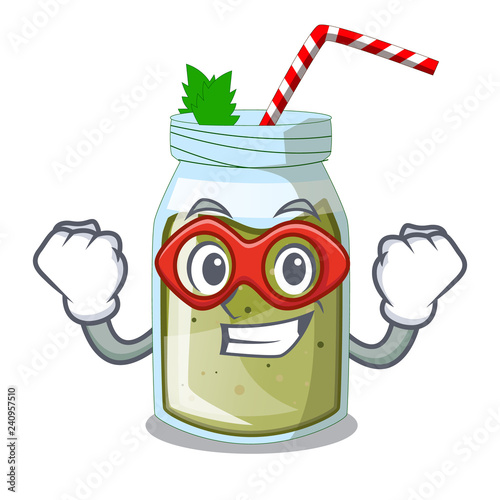 Super hero juice smoothies green in cartoon table