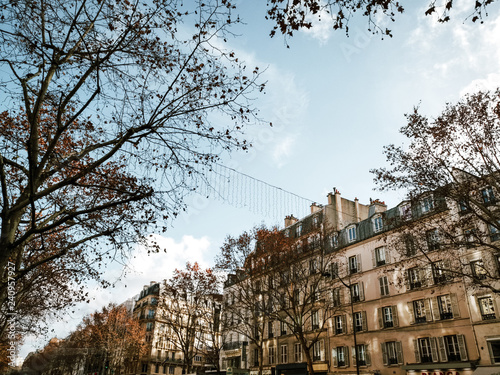 PARIS, FRANCE - DECEMBER 20, 2018: beautiful Street view of Buildings, Paris city, France.