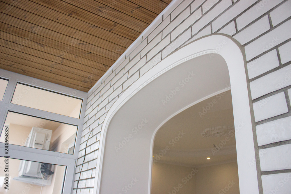 Fototapeta premium repair, combination of materials and textures. white brick and wood. background