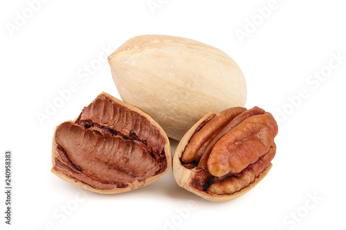 Three pecan nuts isolated on white background