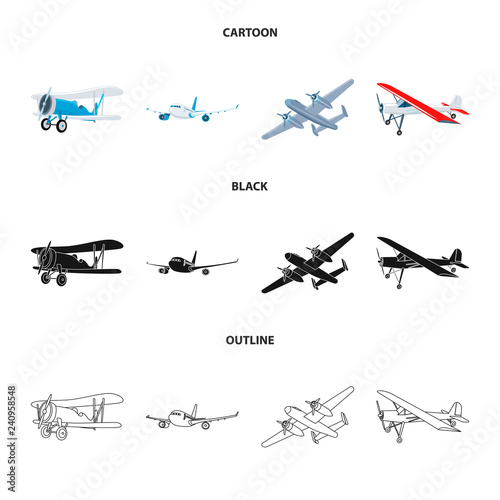Vector design of plane and transport logo. Collection of plane and sky stock symbol for web.