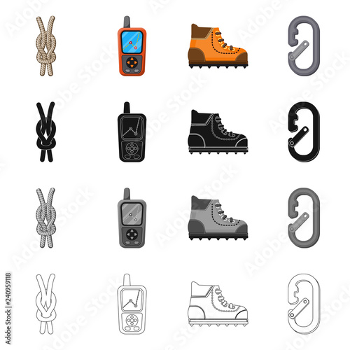 Vector design of mountaineering and peak sign. Collection of mountaineering and camp vector icon for stock.