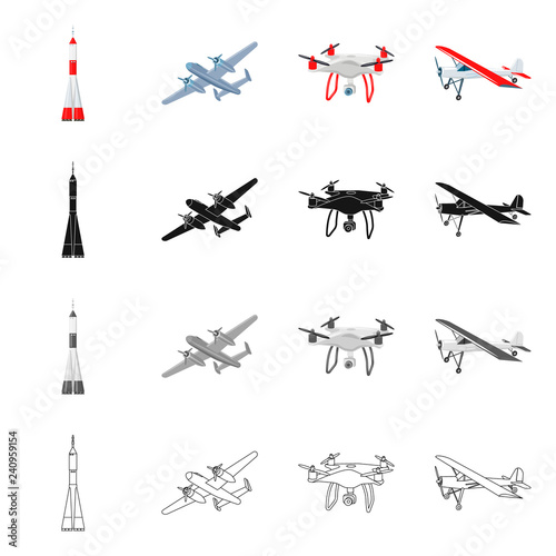 Isolated object of plane and transport logo. Collection of plane and sky stock vector illustration.
