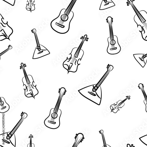 seamless picture with elements of guitar, violin and balalaika