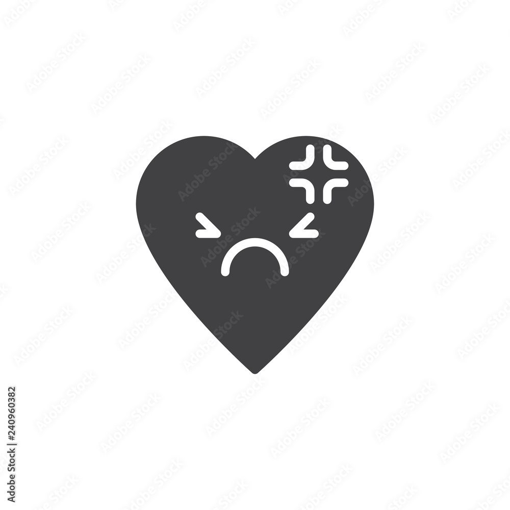 Obraz premium Headache Face emoticon vector icon. filled flat sign for mobile concept and web design. Depressed heart face character emoji solid icon. Symbol, logo illustration. Pixel perfect vector graphics