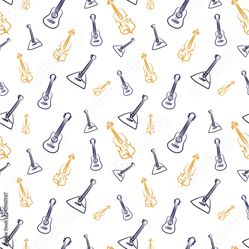 seamless picture with elements of guitar, violin and balalaika