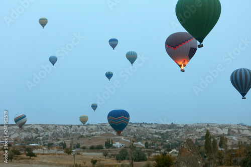 Travel. Colorful Hot Air Balloons Flying Above Cappadocia 