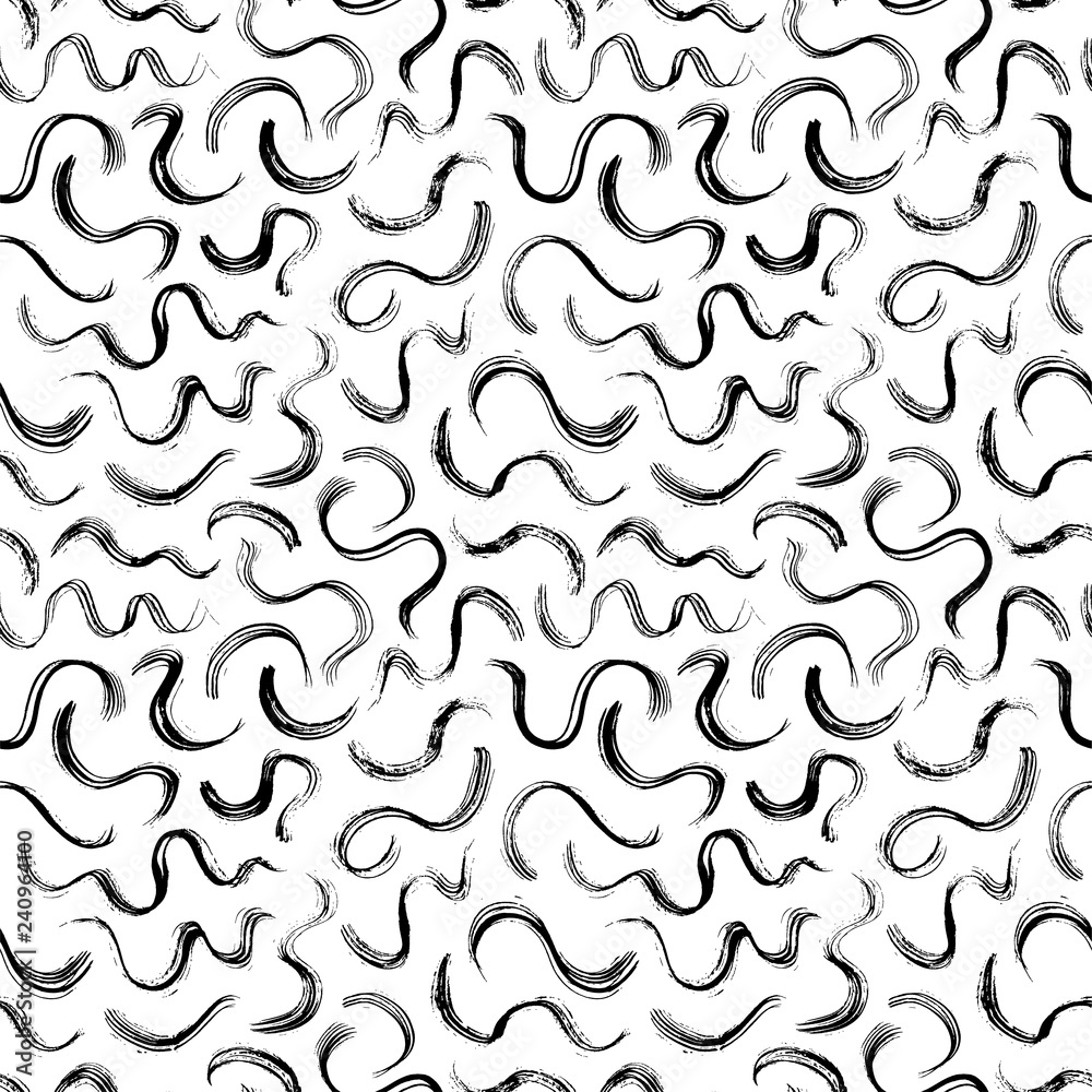 Seamless pattern with curly lines. Hand drawn ink illustration. Squiggle line ornament.