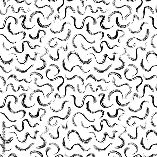 Seamless pattern with curly lines. Hand drawn ink illustration. Squiggle line ornament.