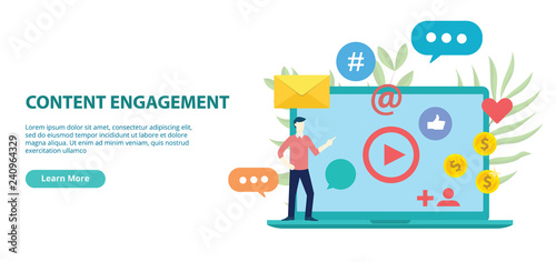 content engagement website design template banner with flat style