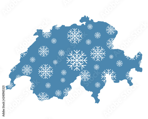 Karte der Schweiz mit Schneeflocken