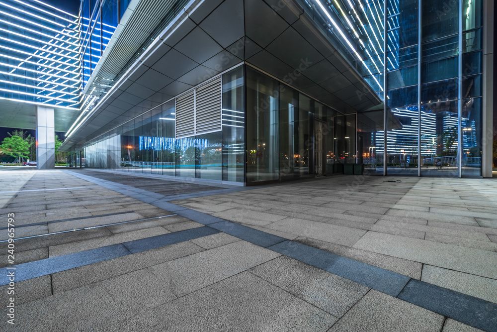 empty brick road near by office building, china. empty brick road near by office building, china.