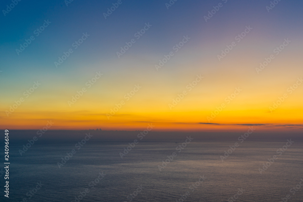 Greece, Zakynthos, Aspiration for endless ocean horizon in impressive colorful sunset sky mood
