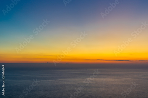 Greece, Zakynthos, Aspiration for endless ocean horizon in impressive colorful sunset sky mood