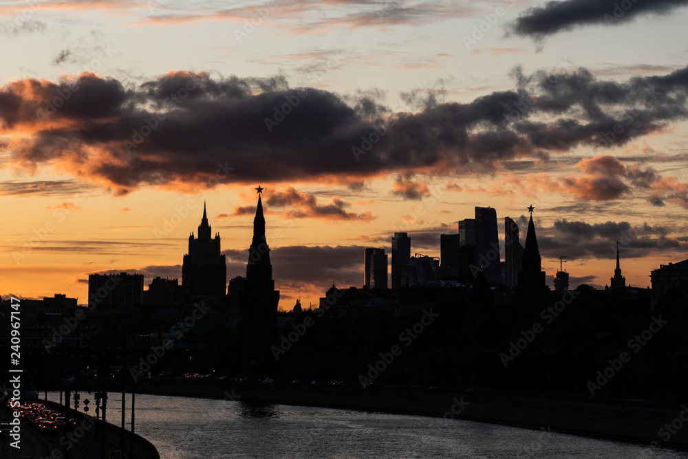Scenery Moscow cityscape silhouettes Scenery Moscow cityscape silhouettes