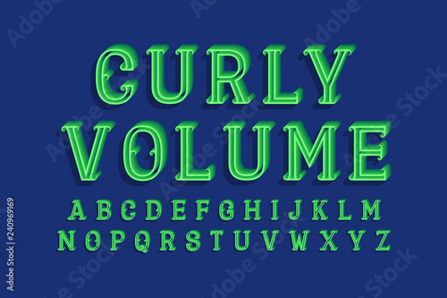 Curly volume isolated english alphabet. 3d letters vintage font.