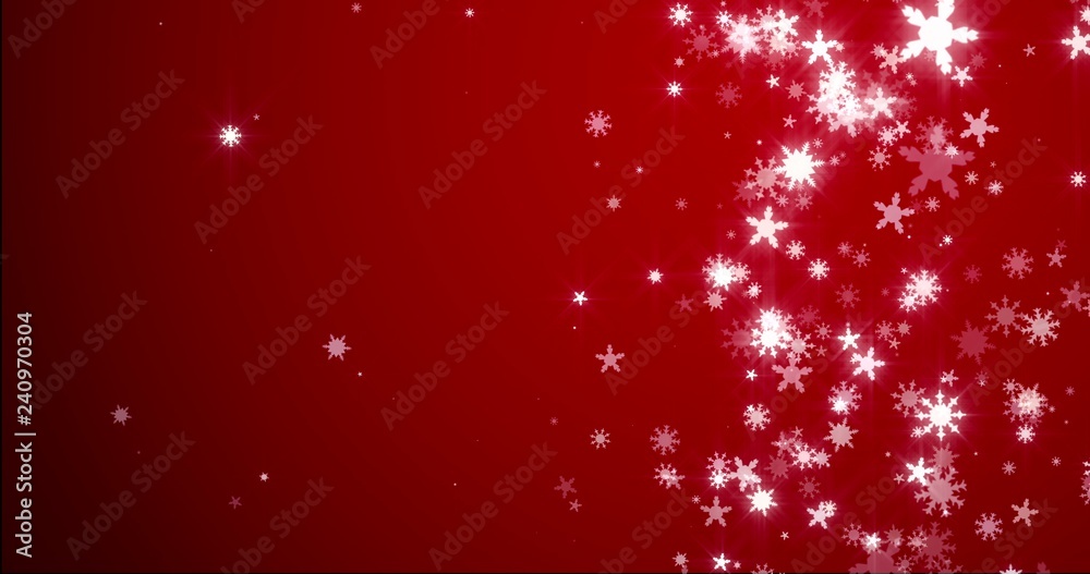 Christmas red background with snowflakes - falling snow