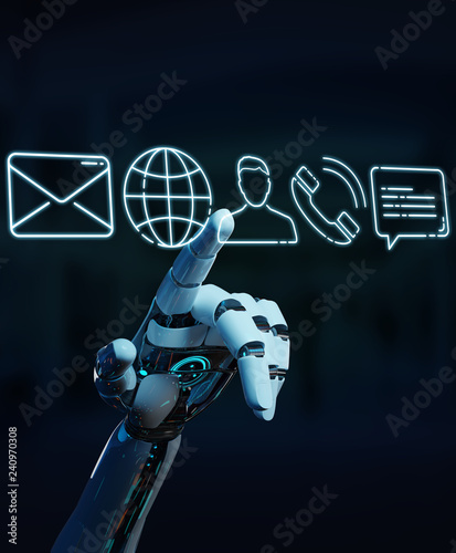 White cyborg using thin line contact icon
