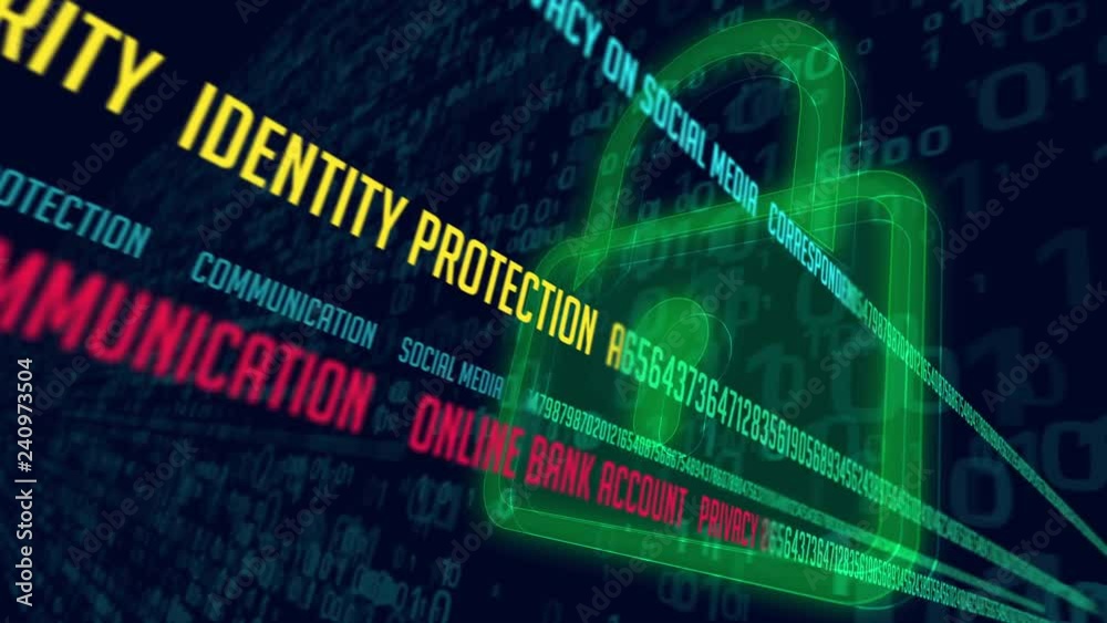 Internet communication and cyber security concept with padlocks symbol on digital background. Encryption and decode of data stream transmission loopable and endless animation.