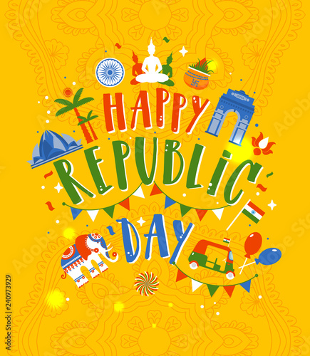 illustration of Happy Republic Day of India on yellow background