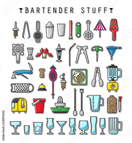 Bartender stuff. Flat design. Vector. 