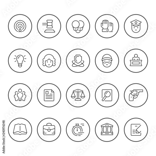 Set round line icons of law
