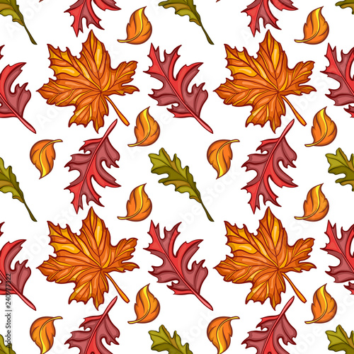 Fall of the autumn leaves. Seamless vector pattern. 
