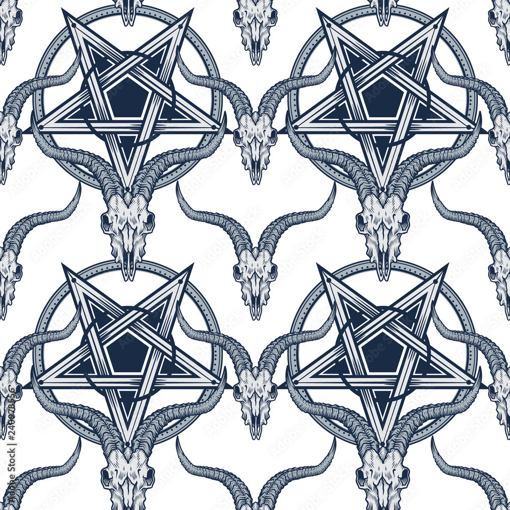 Vector seamless pattern with goat skulls and illustration of stylish ...
