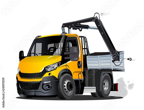Vector Cartoon Lkw Truck with Crane isolated