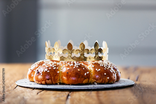 Canvas-taulu King Cake or King Bread, called in German language Dreikönigskuchen, baked in Switzerland on January 6th,