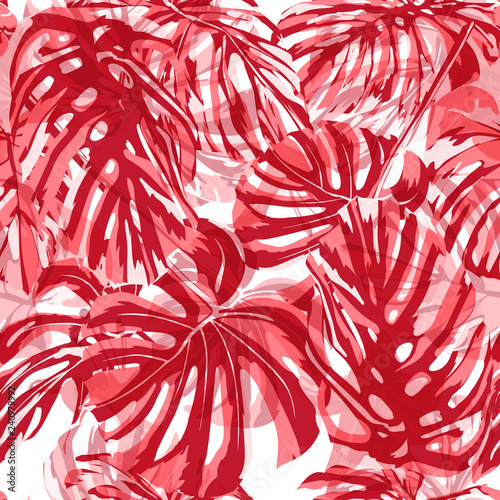 Summer Beach Background. Exotic Palm Greenery Backdrop. Seamless Illustration. Summer Design for Swimwear. Vector Summer Beach Seamless Background.