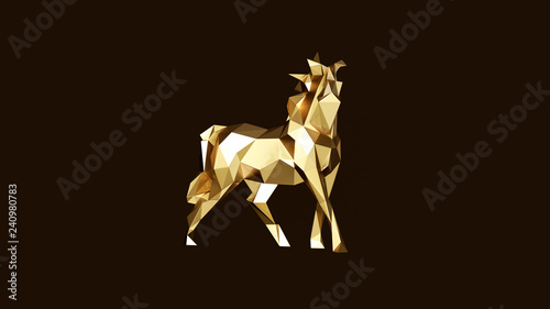 Gold Polygon Horse 3d illustration 3d rendering 