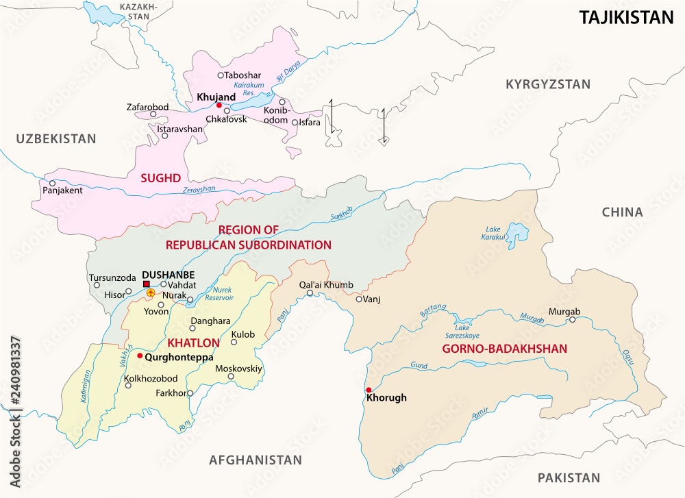 tajikistan administrative and political vector map