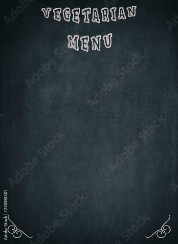 Vegetarian Menu written on a blackboard with a blue background